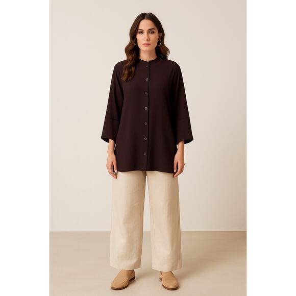 Citron Santa Monica Silk Blend Textured Brown Tunic Blouse 1X XL Top - Picture 1 of 10
